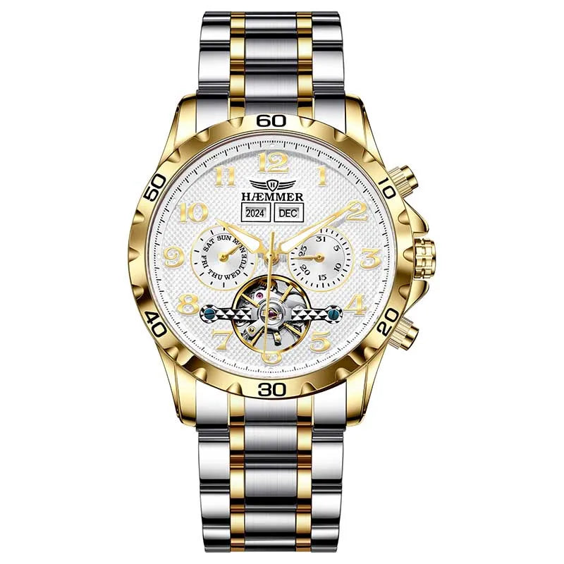 HAEMMER fully automatic mechanical multi-function watch men's fashion high-end trend waterproof men's stainless steel watch