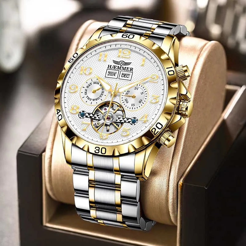 HAEMMER fully automatic mechanical multi-function watch men's fashion high-end trend waterproof men's stainless steel watch