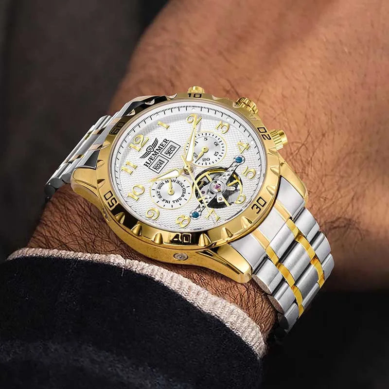 HAEMMER fully automatic mechanical multi-function watch men's fashion high-end trend waterproof men's stainless steel watch