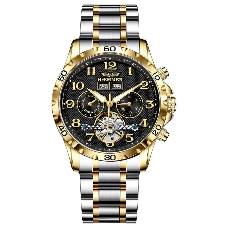 HAEMMER fully automatic mechanical multi-function watch men's fashion high-end trend waterproof men's stainless steel watch