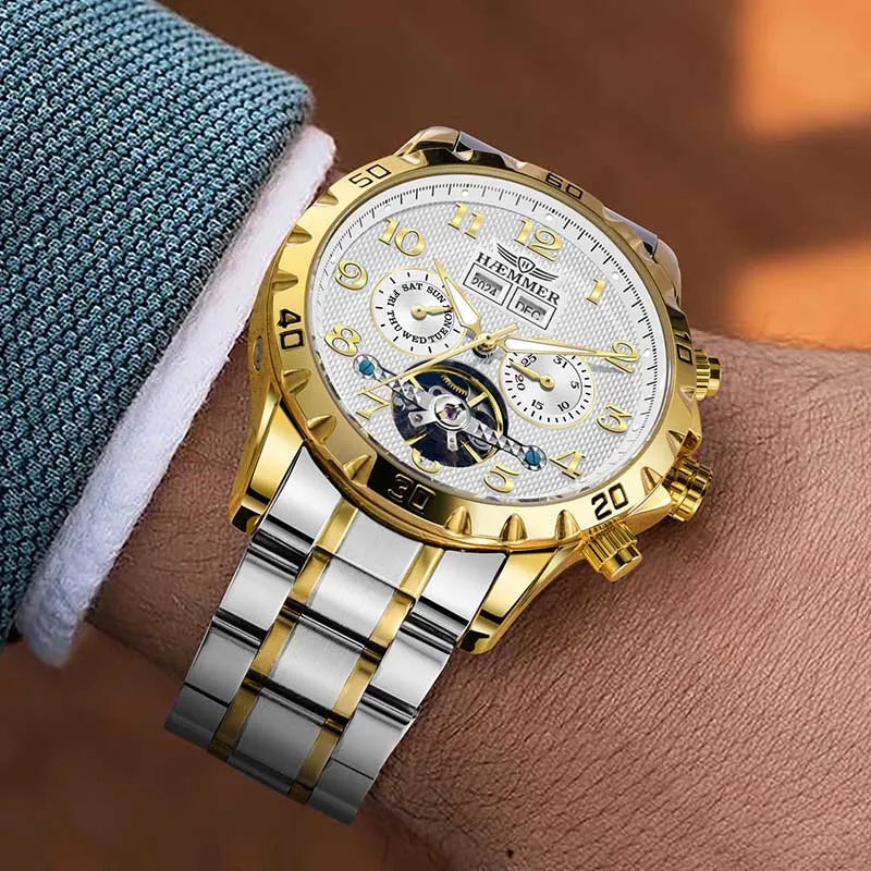 HAEMMER fully automatic mechanical multi-function watch men's fashion high-end trend waterproof men's stainless steel watch