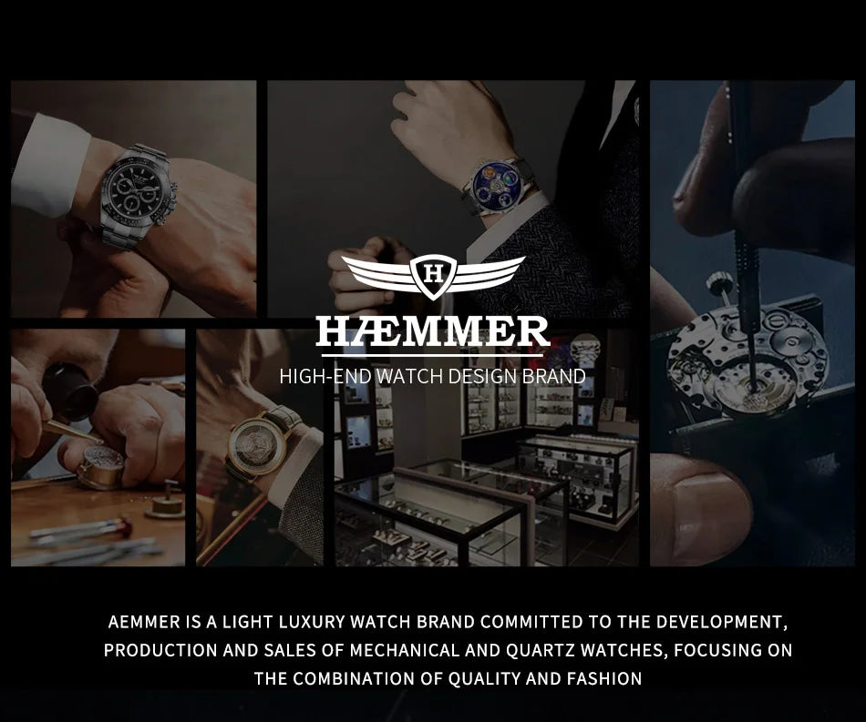 HAEMMER fully automatic mechanical multi-function watch men's fashion high-end trend waterproof men's stainless steel watch