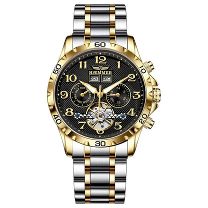 HAEMMER fully automatic mechanical multi-function watch men's fashion high-end trend waterproof men's stainless steel watch