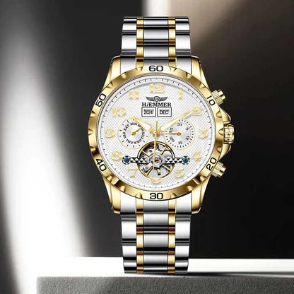 HAEMMER fully automatic mechanical multi-function watch men's fashion high-end trend waterproof men's stainless steel watch